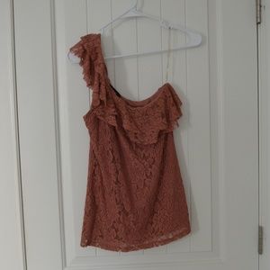 Pink shirt one shoulder